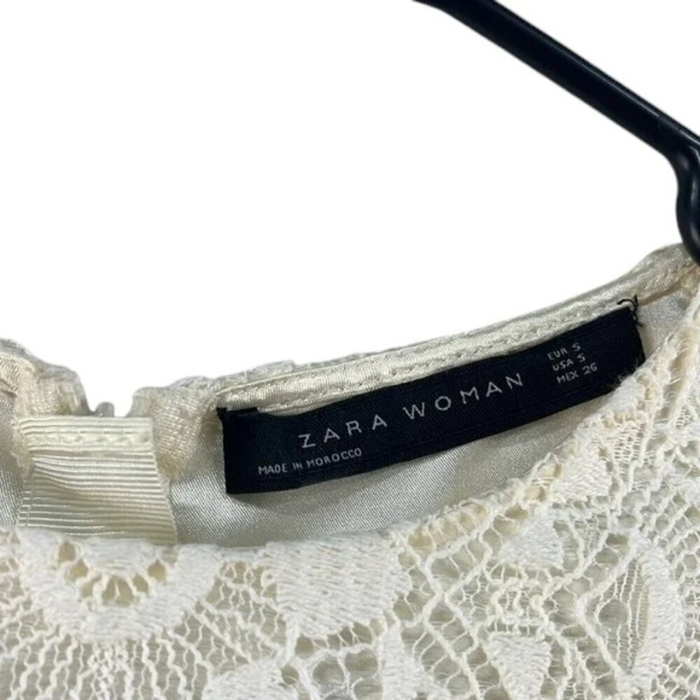 Zara Women Dress Midi White Lined Lace Women's Size S - Picture 10 of 12